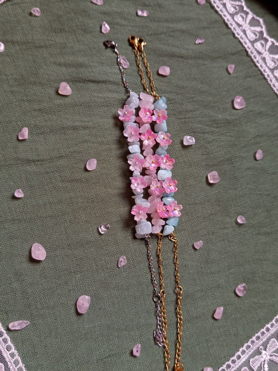 WHIMSICAL Pink flower bracelet