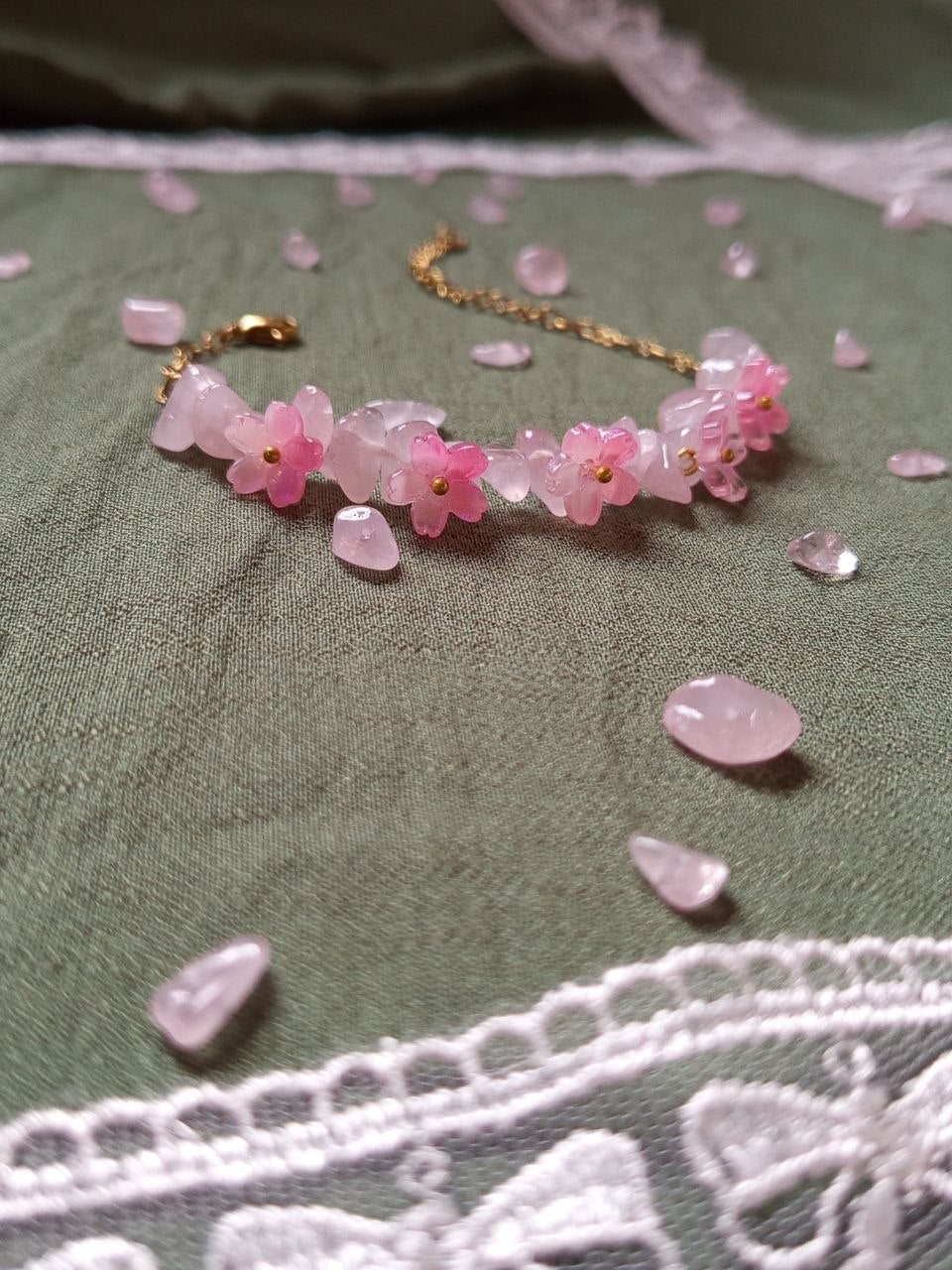 WHIMSICAL Pink flower bracelet