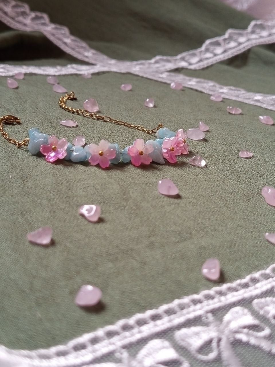 WHIMSICAL Pink flower bracelet